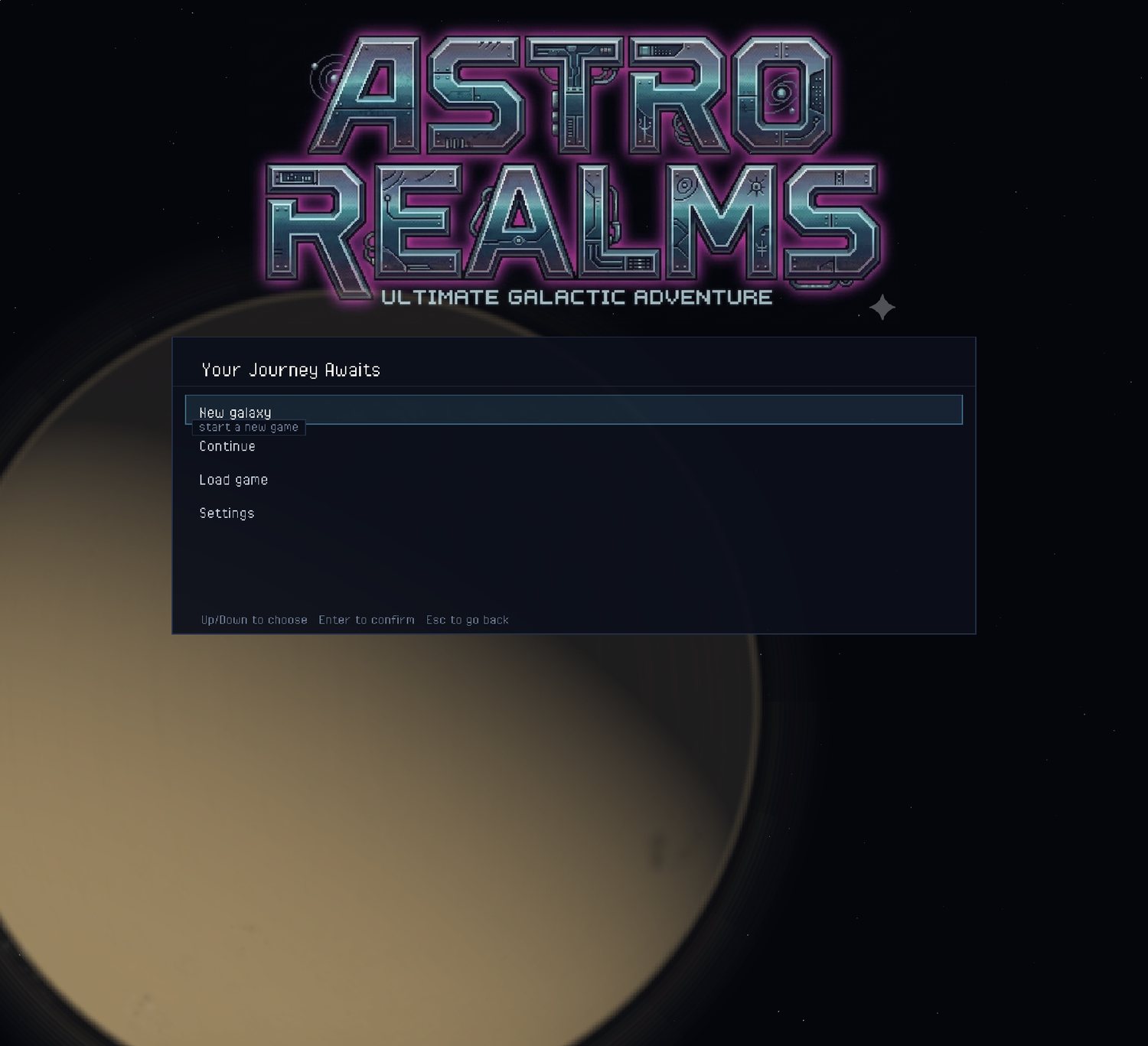 Astro Realms title screen