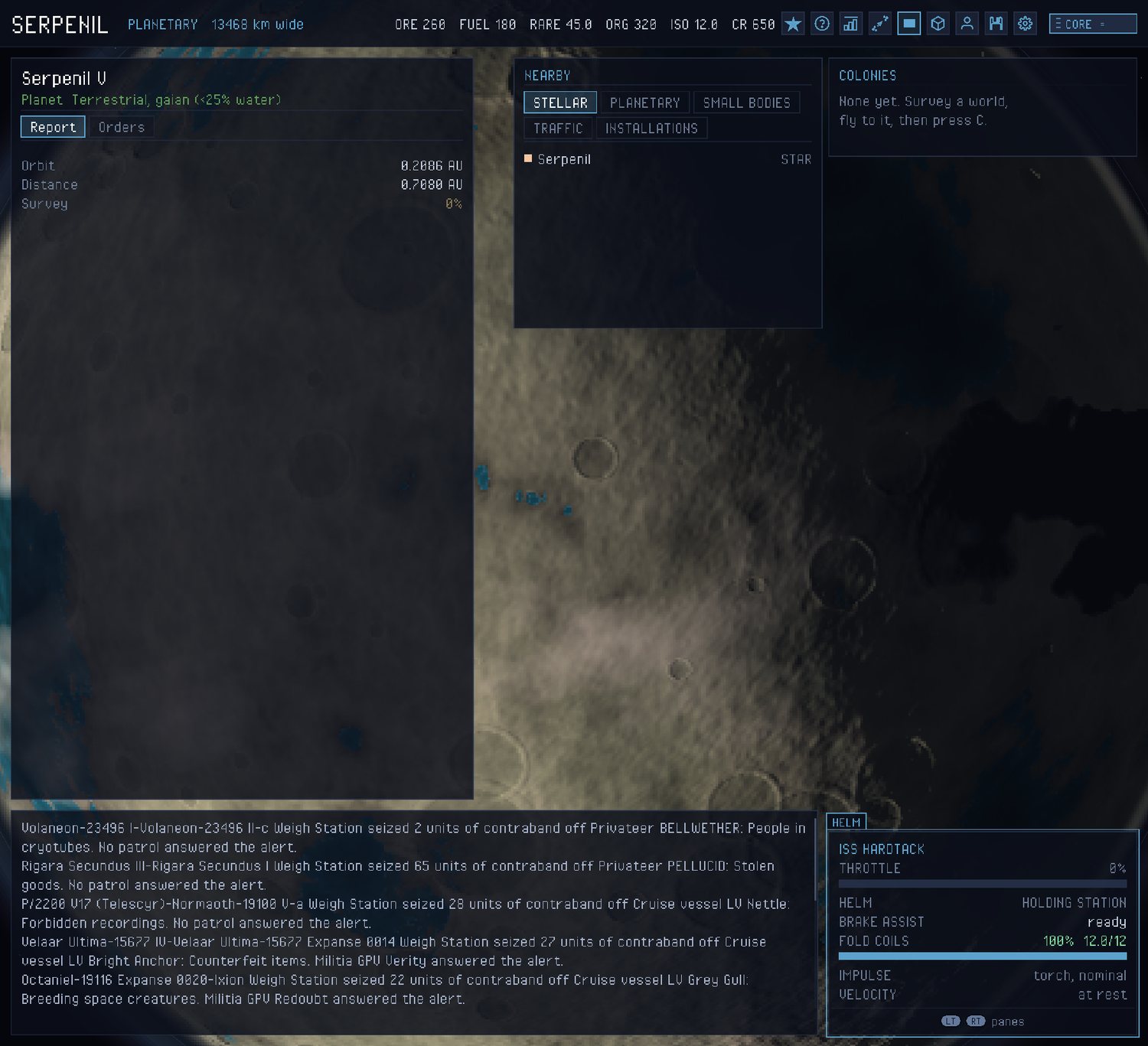 Close planetary surface with craters and shallow seas