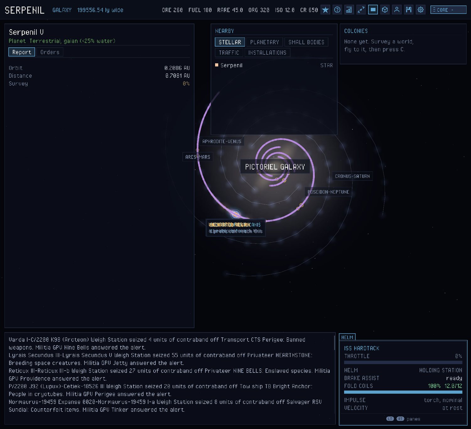 A procedurally generated spiral galaxy with named sectors