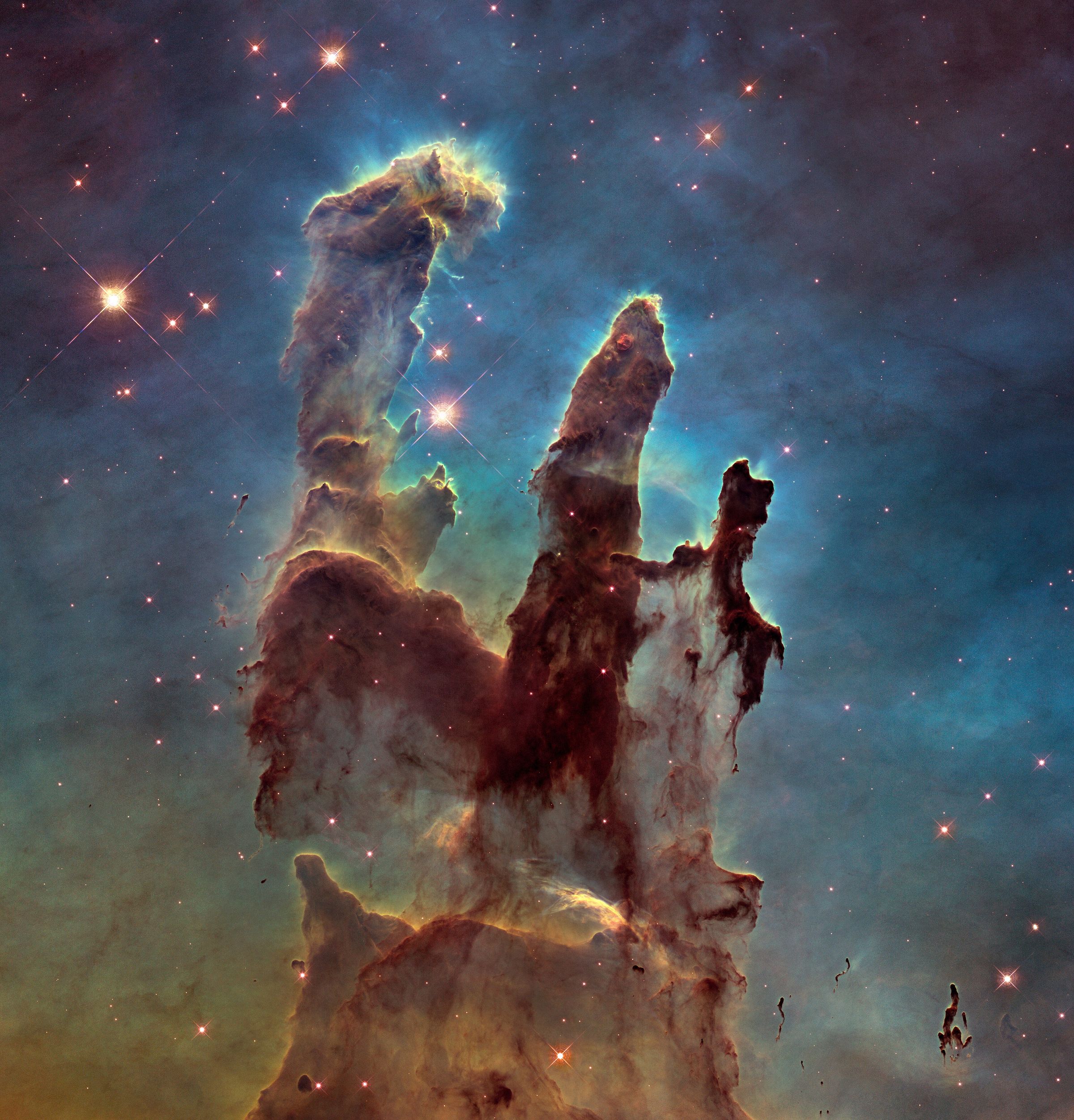 The Pillars of Creation in visible light, Hubble